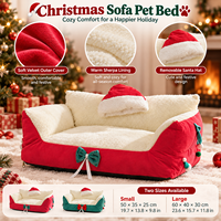 Lit pour animaux de compagnie de Noël avec housse en velours, doublure en sherpa et chapeau de Père Noël amovible, rouge et vert, lit pour chat de Noël OEM ODM