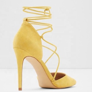 Escarpins à bout pointu pour femme à brides croisées, grande taille, talon aiguille, chaussures habillées jaunes à lacets - Product Image 4