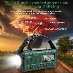 Radio meteorológica de 10000mAh con manivela solar, banco de energía, linterna LED dual, alarma y pantalla LCD para camping al aire libre - Product Image 6