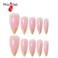 Miss Gel 32 pièces Faux ongles à presser Rose Nude Longs Stiletto Effet Œil de Chat Magnétique Jaune Doré French Manucure ABS Souple OEM ODM DIY Nail Art