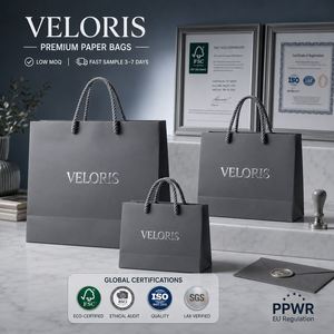 Bolsas de Papel Reciclado de Lujo Ecológicas con Cinta Impresa Personalizada para Entrega de Alimentos, Soluciones de Empaque para Restaurantes de Comida para Llevar - Product Image 2