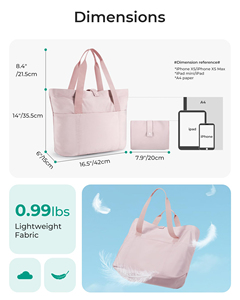 Sac fourre-tout pour ordinateur portable, sac à main avec poignée supérieure pour les voyages, le travail, la plage, la salle de sport, le shopping, rose - Product Image 3