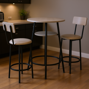 Ensemble de table de bar gris clair et noir 3 pièces, tabourets de bar ronds de 23,5 pouces, ensemble de meubles de bar modernes et contemporains - Product Image 2