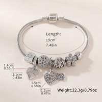 Bracelet en Chaîne Serpent pour Femme, Plaqué Argent, Breloques DIY, Cœur, Cadenas, Boîte Cadeau, Fleur Creuse, Perles en Cristal et Strass, Vente en Gros