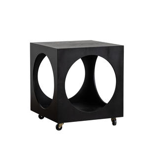 Nordic Style Solid Wood Coffee Table <b>Square</b> Black Movable Side Table For Living Room Bedroom - Product Image 4
