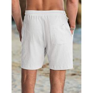 2025 <b>Men's</b> Casual 7\" Cotton Elastic Waist Drawstring Beach <b>Shorts</b> with Pockets XS Sporty Style Summer Texture Logo Decoration - Product Image 2