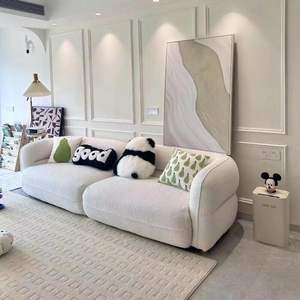 Sofá ovalado Alien de tela color crema, tapizado con relleno de espuma, para salas de estar en apartamentos pequeños - Product Image 4