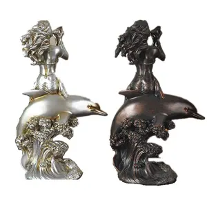 Souvenirs de artesanías de resina bronce sirena figuras y las estatuas con delfines