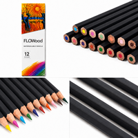 FLOWood – crayons de couleur solubles dans l'eau, 12 couleurs, ensemble de crayons d'art professionnels pour l'esquisse, le mélange et la peinture