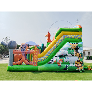 Château gonflable personnalisé pour parc zoologique, toboggan gonflable extérieur commercial à double ligne en PVC robuste pour enfants - Product Image 3