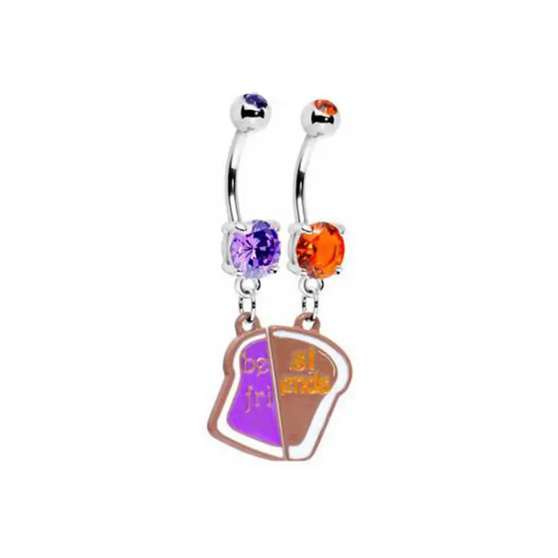 Jelly Best Friends Belly Ring Set medical steel body piercing jewelry Rhinestone jeweled crystal navel bar ring couple women