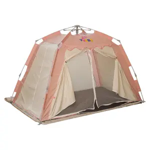 Tentes de plage à auvent automatique en toile pour enfants, 4 personnes, portables et personnalisées, pour le camping