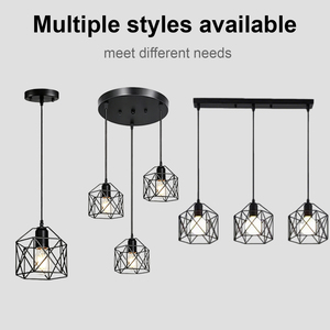 Modern Black Metal <strong>Cage</strong> Ceiling Lamp Single Head Industrial Pendant <strong>Light</strong> Geometric Wire Dining Living Bedroom Kitchen Lighting - Product Image 2