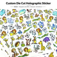 Autocollant d'animal de dessin animé 3D personnalisé pour l'éducation des enfants, autocollant auto-adhésif imperméable en PET/PVC/PC, autocollants découpés à la forme holographiques