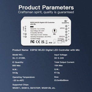 GL-C-010WL Gledopto 5-24V 10A ESP32 WLED <span class=keywords><strong>Controller</strong></span> LED Digitale <span class=keywords><strong>RGB</strong></span>/RGBW Smart Wifi, Driver LED Reattivo all'Audio - Product Image 2