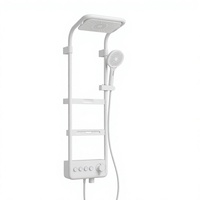 Système de douche pluie de luxe moderne avec affichage LED intelligent, barre coulissante thermostatique, finition brossée, panneau de douche de salle de bain avec rangement