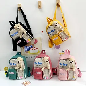 Tas punggung anak transparan kartun beruang, tas sekolah cantik manik-manik warna-warni