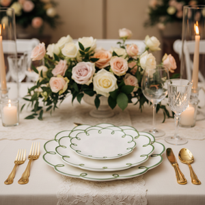 طقم أطباق عشاء سيراميك أوروبي مضلع بحواف ملونة (تشارج بليت) لتزيين موائد حفلات الزفاف والفعاليات - Product Image 3