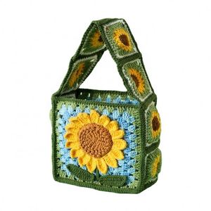 Teacher's Day Christmas <b>Gift</b> Large Sunflower Single Shoulder <b>Bag</b> Hand-Woven Snowflake Knitted <b>Bag</b> Artificial Crafted Textile - Product Image 1