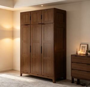 Modern Scandinavian Wooden <b>Wardrobe</b> Shaker Doors Hinged Solid Wood Freestanding <b>Large</b> Capacity Bedroom Furniture - Product Image 4