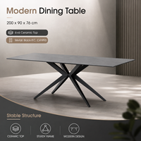 Ensemble de table à manger moderne en céramique noire ovale pliable avec pieds en métal, résistant aux traces de doigts, 8 places, style nordique/industriel, hôtel