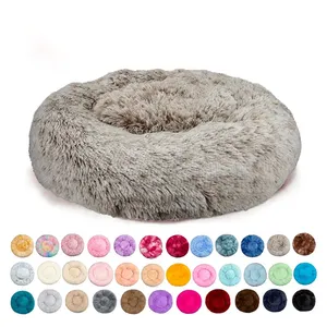 Nouveau Style de lit en fausse fourrure douce et chaude pour chien, peluche calmante de luxe, lit duveteux pour animaux de compagnie