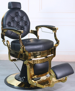 Sillón de Barbería de Lujo Negro y Dorado con Costuras de Diamantes, Sillón de Salón Hidráulico Reclinable con Reposapiés de Luxmars - Product Image 6
