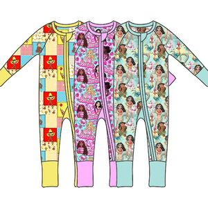 Bahar sıcak satış desen fermuar kapatma için özel baskılı kumaş Romper kısa kollu bebek Zippy pijama - Product Image 2