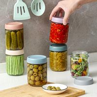 Frascos de Vidrio de 16 oz para Avena Nocturna, Frascos de Vidrio de Boca Ancha Tipo Mason para Ensaladas, Recipientes de Vidrio para Almacenar Alimentos, para Refrigerios, Yogur, Especias, Azúcar