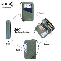 Housse de passeport anti-RFID multifonctionnelle, organiseur de documents, sac bandoulière long à double fermeture éclair