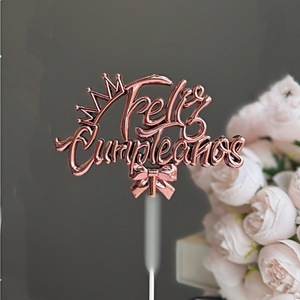 Décoration de gâteau 3D Joyeux Anniversaire en Acrylique Bleu avec Couronne Espagnole, Thème Miel et Douceur, Fournitures pour Fête d'Anniversaire - Product Image 2