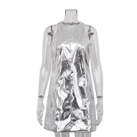 Maßgeschneidertes Reflektierendes PU-Leder Ärmelloses Westenkleid Sexy Nachtclub-Kurzkleid für Damen