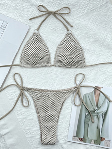 Summer Hot Sale Fashion Knitted Women's Sexy <b>Fishnet</b> Swimwear Spandex/Nylon Breathable 2-Piece Beach Swimwear - Product Image 6