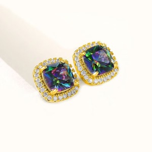 Women Colorful Stone <b>Stud</b> <b>Earrings</b> Minimal Fashion Jewelry - Product Image 4