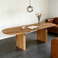 Table à manger ovale extensible avec plateau en MDF, base à double piétement, plateau auto-rétractable, table moderne pour la maison, la cuisine, l'hôtel