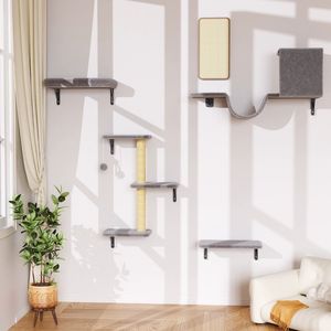 5-Piece ahşap kapalı kedi mobilya oyun seti duvara monte kedi tırmanıcı kınamak ev merdiven tırmalama kurulu kedi ağaçları Scratcher - Product Image 4