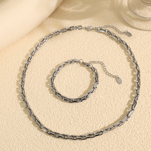 Conjunto de Pulseras de Cadena Cubana de Acero Inoxidable, Diseño Geométrico Unisex, Joyería para Regalo - Product Image 3