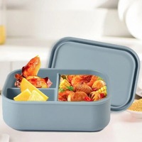 Boîte à lunch en silicone à 3 compartiments, rectangulaire, résistante à la chaleur, récipient alimentaire micro-ondable, boîte à lunch scolaire 700 ml