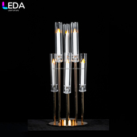 Candélabre en cristal à 5 têtes LEDA Luxury Gold, centre de table pour mariage, porte-bougie LED pour mariage, banquet, événement, fête, décoration