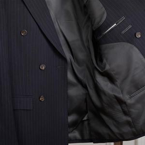 Completo da Uomo 2 Pezzi di Alta Qualità, Elasticizzato, <span class=keywords><strong>Blu</strong></span> a Righe Sottili, Formale, <span class=keywords><strong>Doppiopetto</strong></span>, con Risvolto a Punta e Pantaloni con Pieghe e Polsini - Product Image 6