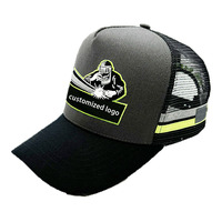 Chapeau personnalisé imperméable à l'eau avec écusson en cuir Motif d'impression de haute qualité 5 panneaux Casquettes de camionneur à rayures campagnardes en gros