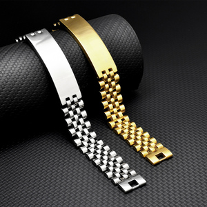 F459 <span class=keywords><strong>bracciale</strong></span> con Logo inciso da uomo personalizzato in acciaio inossidabile nero <span class=keywords><strong>argento</strong></span> placcato oro gioielli da uomo bracciali con barra vuota - Product Image 2