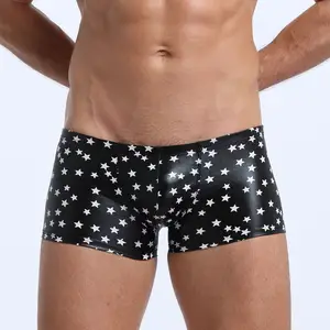 Nieuwe Mannen Gedrukt Ondergoed Sexy Kunstleer Mode Boxers Shorts Slipje Strakke Jongen Satijnen Boxer Slips