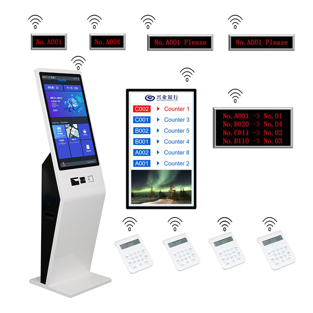 Wavetec Bank Queue Management System with LCD LED Waiting Number Display Ticket Caller Barcode Reader Optional SDK Function