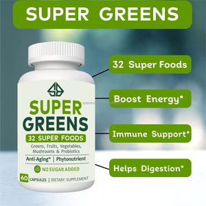 แคปซูลผลไม้และผักออร์แกนิกสีเขียว เพิ่มพลังงานและสุขภาพทางเดินอาหาร 60 แคปซูลวีแกนสำหรับผู้ใหญ่ - Product Image 3