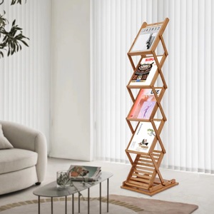 Expositor portátil y ligero para suelo; estante plegable de bambú de cinco niveles para revistas, ideal para oficinas y librerías. - Product Image 3
