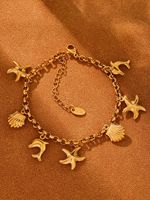 Bracelet tendance pour femme en acier inoxydable H2 H0016 plaqué or 18 carats avec pendentifs DIY : hippocampe, étoile de mer, queue de coquillage, poisson volant, géométrique