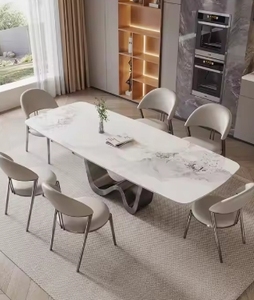 Phong Cách Sang Trọng Phòng Ăn Đồ Nội Thất Bằng Đá Cẩm Thạch Hàng Đầu Bàn Ăn Và Ghế Đặt Hình Chữ Nhật Bằng Đá Cẩm Thạch Hàng Đầu Bàn Ăn - Product Image 6