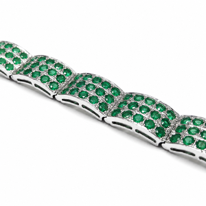 925 Sterling Silver Rhodium Plated Emerald <b>Stone</b> Wide Tennis <b>Bracelet</b> for Women - Product Image 4