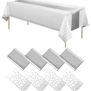 Màu đen và bạc Dot Khăn trải bàn bạc Satin bảng Runner nhựa dùng một lần khăn trải bàn và satin bảng Runner thiết lập cho đám cưới - Product Image 5